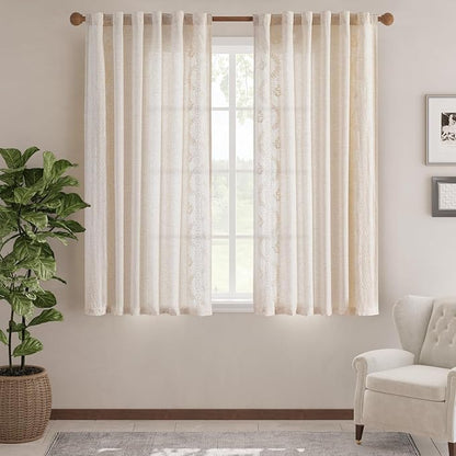 jinchan Belrose Linen Curtains for Bedroom Floral Curtains 63 Inch Length Linen - Image 2