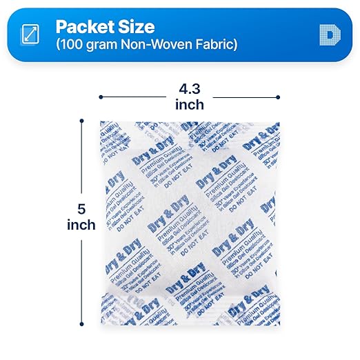 Dry & Dry 100 Gram Silica Gel Packets Desiccants, Silica Packets - Image 6