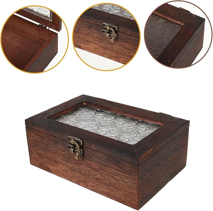 Vintage Begonia Flower Glass Top Wooden Storage Box Multifunctional Jewelry - Image 9