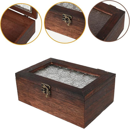 Vintage Begonia Flower Glass Top Wooden Storage Box Multifunctional Jewelry - Image 9