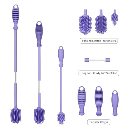 A-Brush Silicone Bottle Cleaner Brush, 3 Piece Set, Long Handle - Image 3