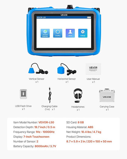VEVOR Pipe Water Leak Detector for Indoors, 1Hz-10000Hz, Headphones, 8GB SD - Image 7