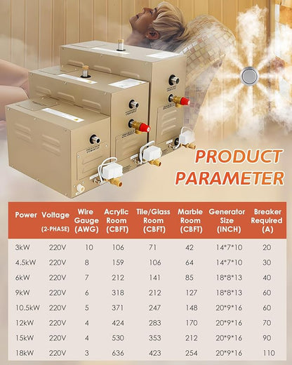 Steam Shower Generator Kit 6KW for Bath Sauna SPA, Aromatherapy Steam Head - Image 5