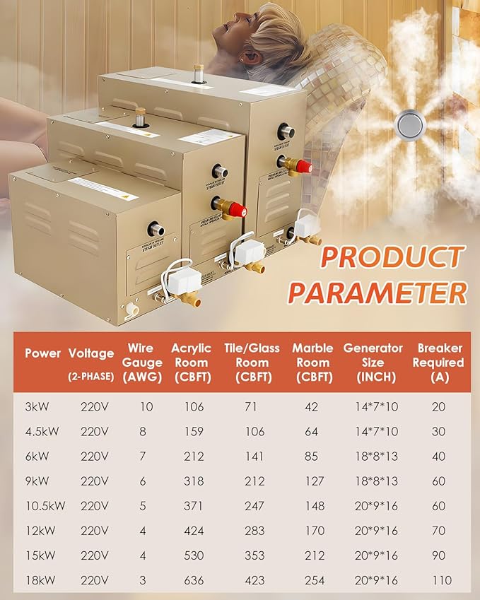 Steam Shower Generator Kit 3KW for Bath Sauna SPA, Self-draining System - Image 6