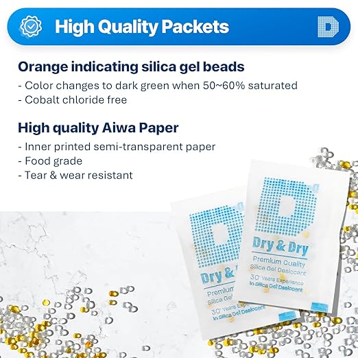 Dry & Dry 5 Gram Premium Pure & Safe Orange Indicating Silica Gel Packets - Image 2