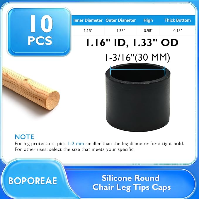 10 Pcs 1-3/16" Round Chair Leg Tips Caps, Silicone Rubber Furniture Leg Floor - Image 9
