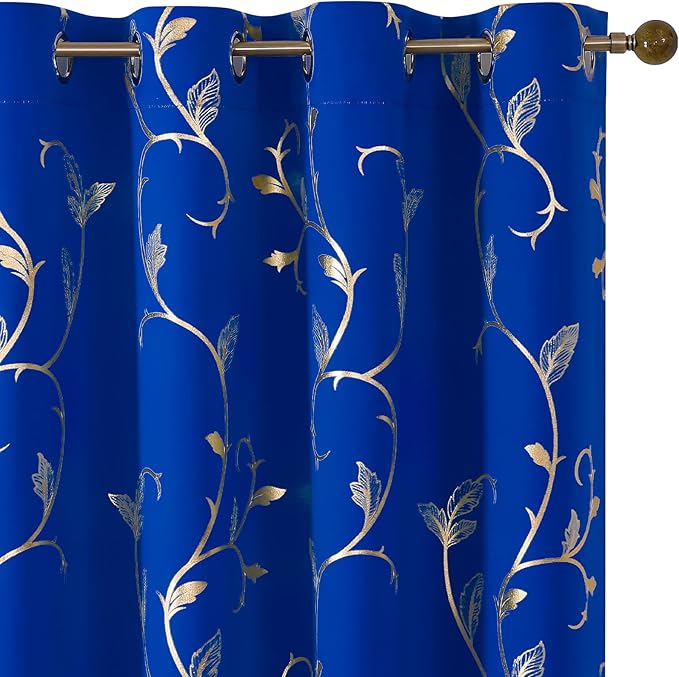 BUHUA Blackout Curtains Gold Foil Print Flower Vine Grommet Drapes, Room - Image 2