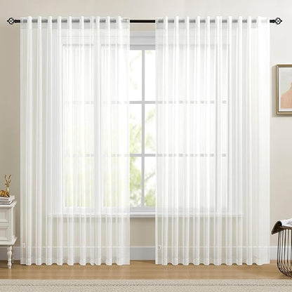 Dreaming Casa White Sheer Curtains 84 Inches Long, Rod Pocket & Back Tab Light by DreamingCasa