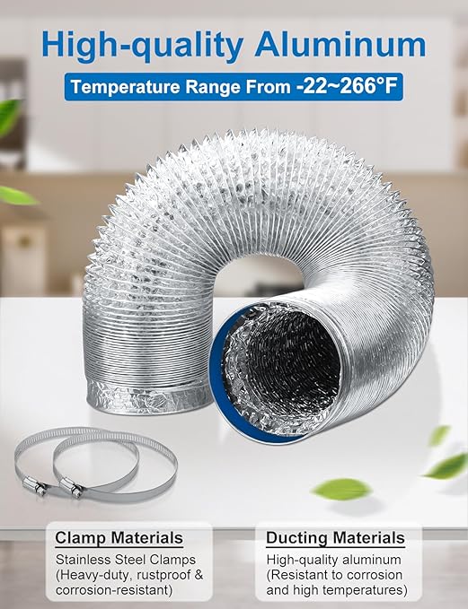 Wathai 4 Inch Flexible Dryer Vent Hose, 10ft Thick Aluminum Foil Ducting Kit - Image 5