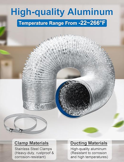 Wathai 4 Inch Flexible Dryer Vent Hose, 10ft Thick Aluminum Foil Ducting Kit - Image 5