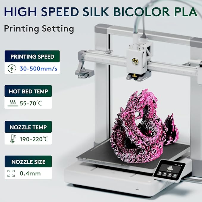 ERYONE Silk Dual Color PLA Filament 3D Printer 1.75mm +/- 0.03mm, Bicolor - Image 2