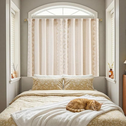 jinchan Belrose Linen Floral Cafe Curtains 45 Inch Length Embroidered Farmhouse - Image 4
