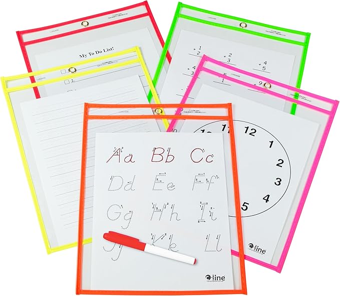 C-Line Reusable Dry Erase Pockets, 9 x 12 Inches, 25 Pockets per Pack by C-Line