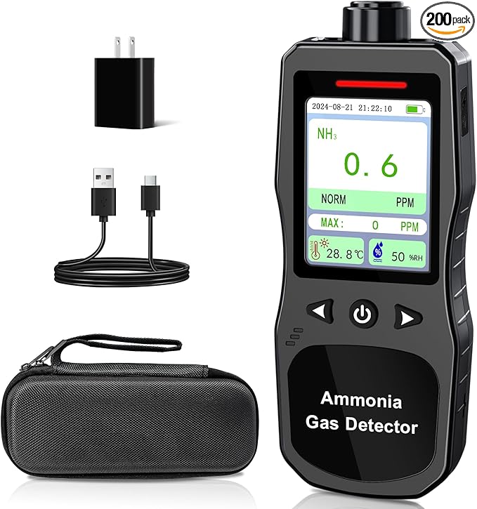Portable Ammonia Gas Detector, 0-200 PPM Rechargeable Ammonia Gas Monitor by ZYKYCX