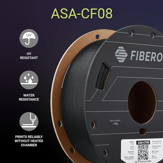 Polymaker Fiberon ASA-CF08 Black Carbon Fiber 3D Printing Filament 1.75mm 0.5KG - Image 2