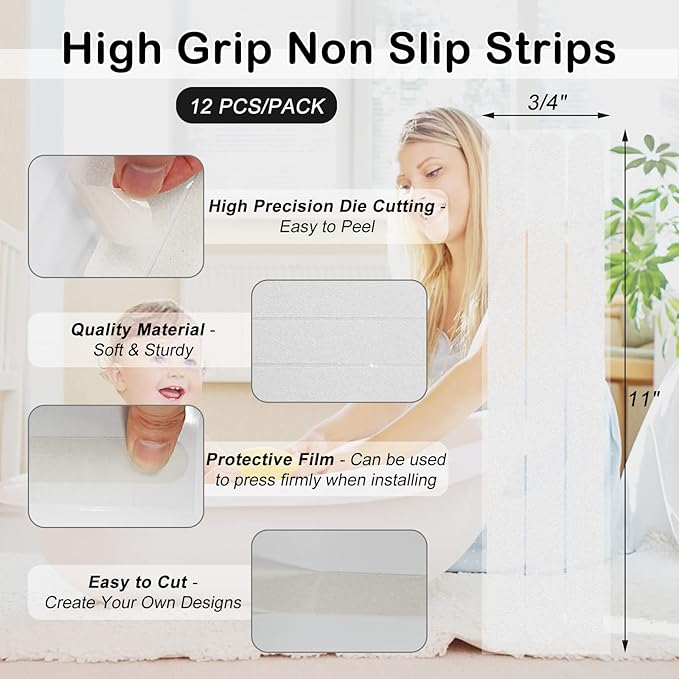 S&X Non-Slip Stickers for Bathtubs & Showers 24-Pack Waterproof Safety Strips - Image 4