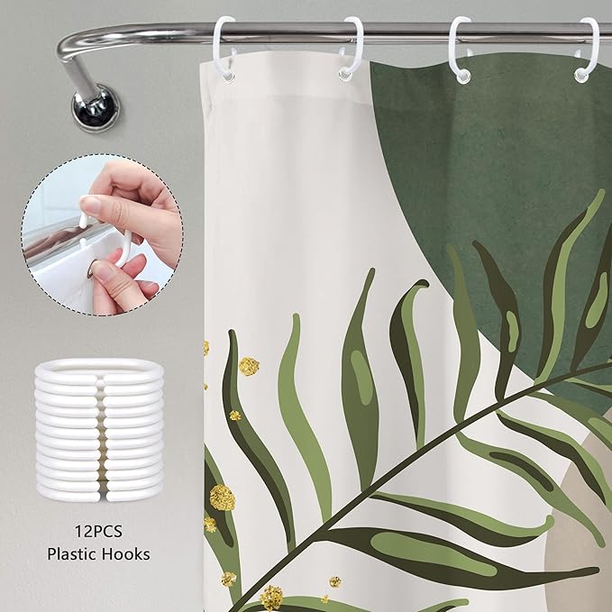 Boho Green Shower Curtain, Sage Bohemian Mid Century Modern 60Wx72H Bathroom - Image 4