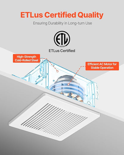 VEVOR Bathroom Exhaust Fan, 80 CFM Bathroom Vent, Premium Motor Ceiling Fan - Image 6