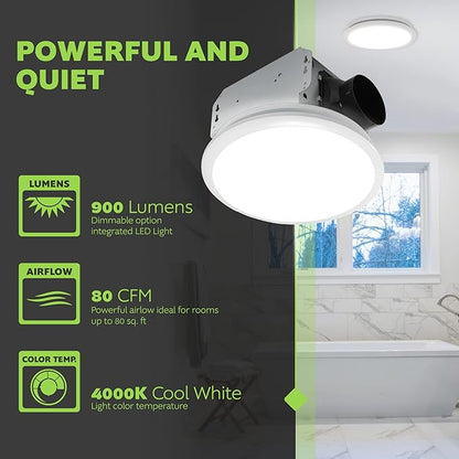 Homewerks 7141-80 Bathroom Fan Integrated LED Light Ceiling Mount Exhaust - Image 3