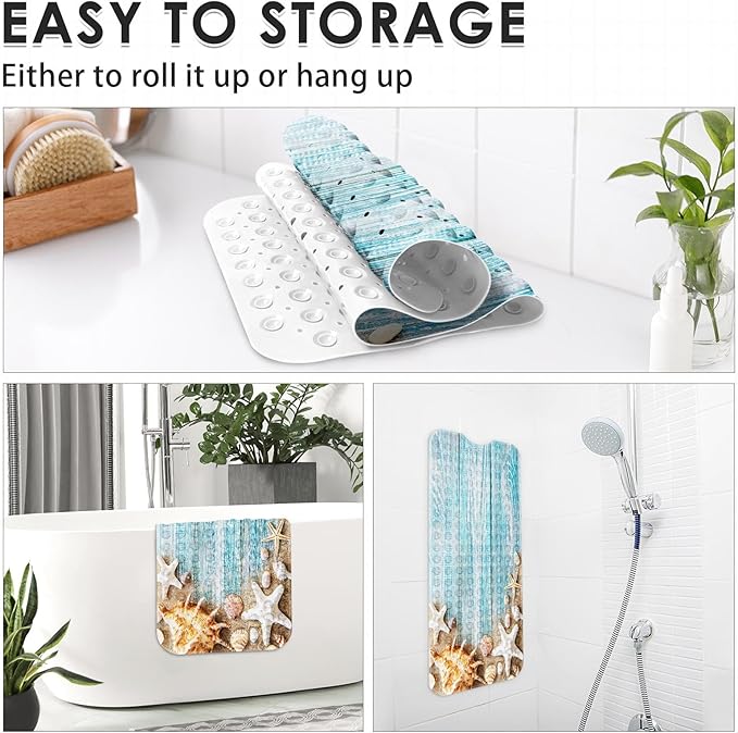 Seashells Summer Bath Mat Non Slip, Space Beach Wood 40 X 16 Inch Extra Long - Image 5