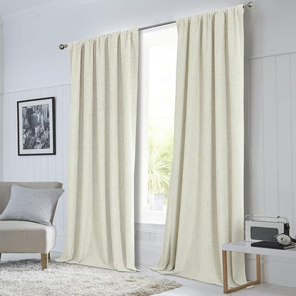CUCRAF Linen 100% Blackout Curtains 90 Inch Length 2 Panels Set, Back Tab and - Image 9