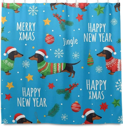 Christmas Santa Dog Blue Shower Curtain Liner 72×72 inch - Image 2