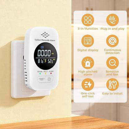 Carbon Monoxide Detector with Loud Voice Alarm, 3-in-1 CO Gas Monitor with - Image 2