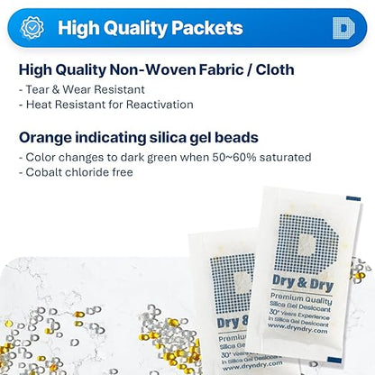 Dry & Dry 10 Gram Premium Orange Indicating Silica Gel Packets Desiccants - Image 2