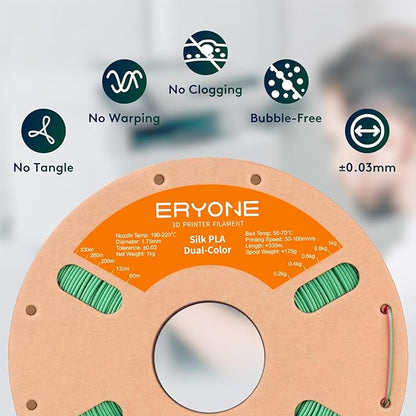 ERYONE Silk Dual Color PLA Filament 3D Printer 1.75mm +/- 0.03mm, Bicolor - Image 4