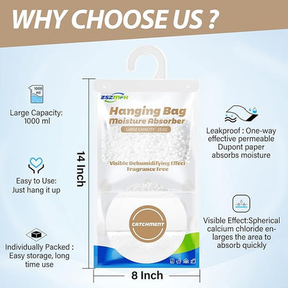 ZSZMFH 12 Pack Moisture Absorber Hanging Bags, Fragrance Free Humidity Packs - Image 2