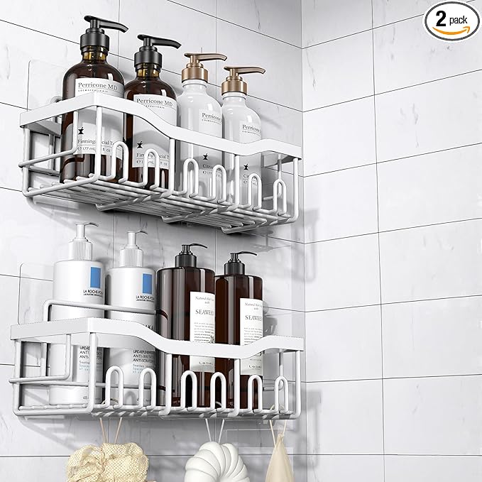 Shower Caddy 2 Pack, Adhesive Shower Organizer by EUDELE