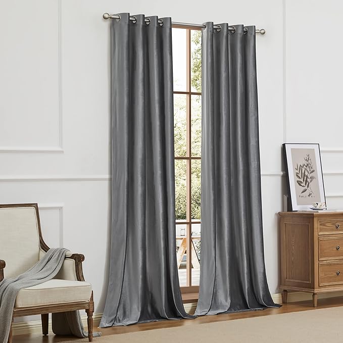 Luxury Dark Grey Decorative Velvet Curtains 120 inches Elegant Living Room - Image 7