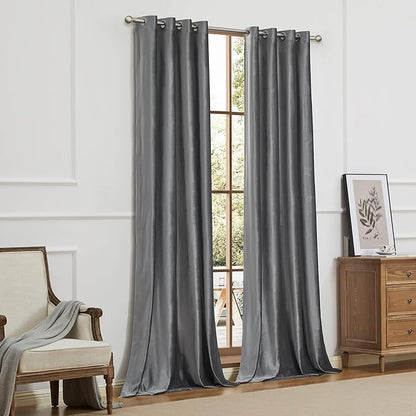 BULBUL Luxury Dark Grey Velvet Curtains 63 inch Elegant Living Room Curtain - Image 7