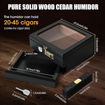 Cigar Humidor, Cedar Wood Humidor Cigar Box, Glass Top Desktop Humidor - Image 4