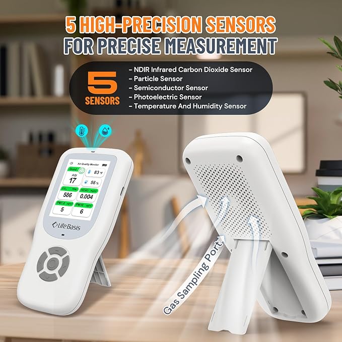 LifeBasis Air Quality Monitor Indoor, 10-in-1 Air Quality Detector - Image 4