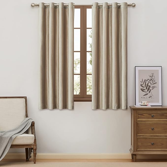Champagne Velvet Curtains 63 inch: Beige Luxury Elegant Living Room Curtain by ModernShinyVelvetCurtains
