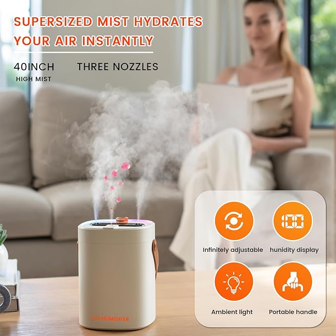 2L Humidifier for Bedroom, Portable Cool Mist Humidifiers, Ultra Quiet 20dB - Image 2