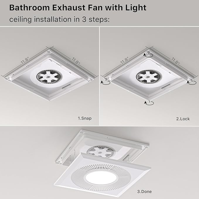 Bathroom Exhaust Fan with Light: 165CFM Shower Bathroom Vent Fan with 11.8IN - Image 8