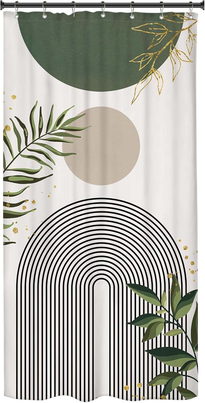 Small Stall RV Shower Curtain 36Wx72H Half Single Green Modern Boho Mid Century - Image 6
