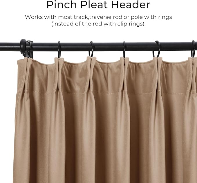 TWOPAGES Luxury Velvet Curtain Pinch Pleated Hazelnut Curtain 102 inch Long - Image 2