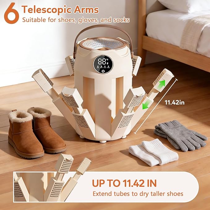 Shoe Dryer with Heat Blower for Sneakers, Gloves & Socks, 6 Extendable Arms - Image 6