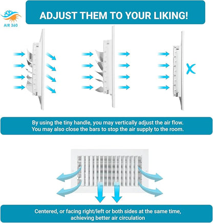 Aluminum 12 x 6 In Heater Vent Deflector Wall AC Grille – Premium Register Vent - Image 6