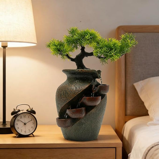 8.7inch Vase Type Artificial Bonsai Tree Fake Plant Mini Tabletop Waterfall by kunghei