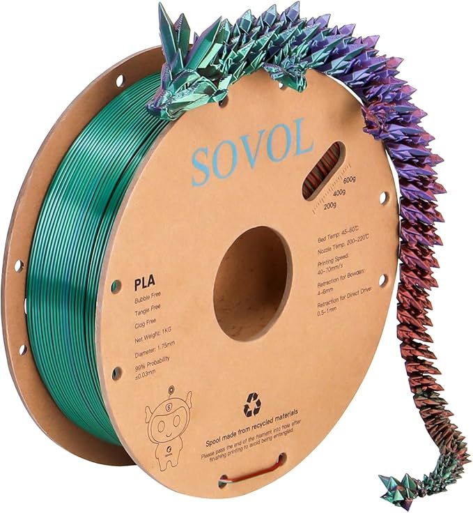 Sovol PLA Filament Silk Tri Color Co-Extrusion 1.75mm, 3D Printer Filament 1kg/ by Sovol