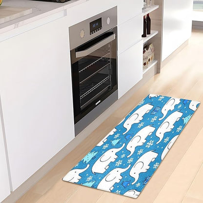 White Elephant Snowflake Blue Christmas mats Non Slip Anti-Mold Bath Rugs - Image 6