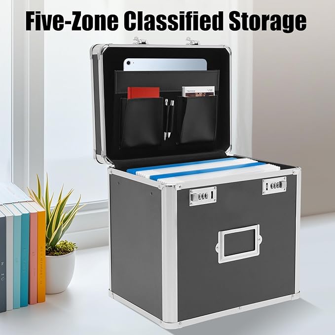 Aluminum Alloy File Organizer Box, 13.8x10x13.4in Portable File Box - Image 3