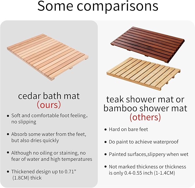 bingaai Cedar Wood Shower Mat, Cedar Wooden Bath Mats, Wood Bath Mat 31.5 × - Image 5