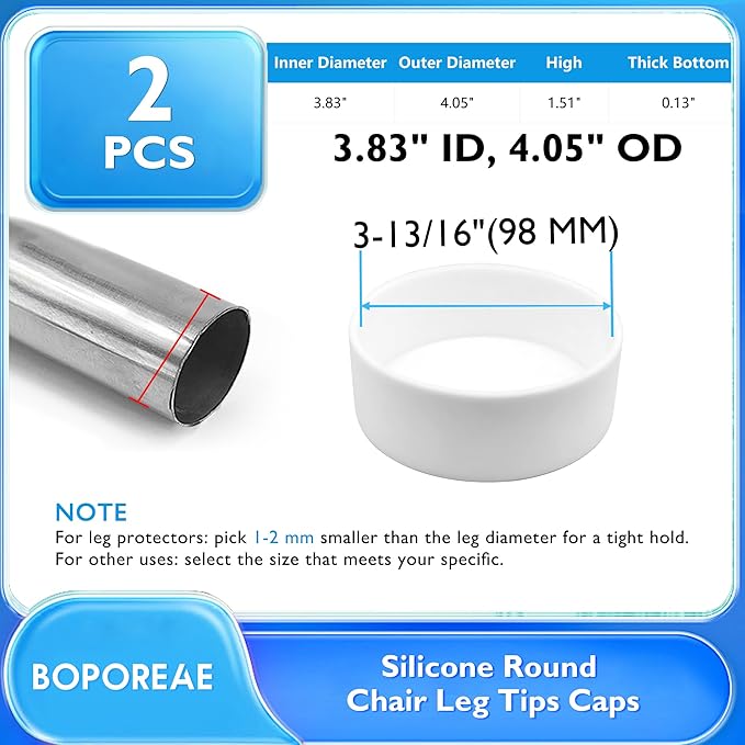 2 Pcs 3-13/16" Round Chair Leg Tips Caps, Silicone Rubber Furniture Leg Floor - Image 9