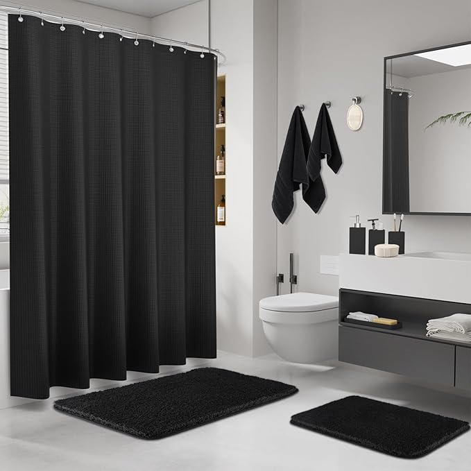 Black Bathroom Set, Bath Towel Set, Natural Loofah Sponge, Soap Dispenser - Image 2