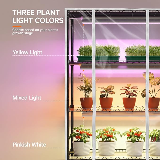 Bstrip Indoor Greenhouse with Grow Light, 5 Tier 47.2"x17.8"x71" Metal Shelf - Image 4